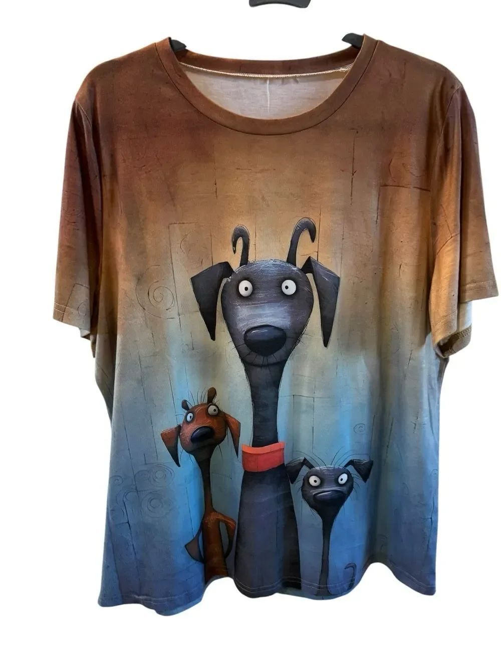 Whimsical Cartoon Dog Graphic Tee Women’s 2XL Oversized Artsy Cute Shirt Top